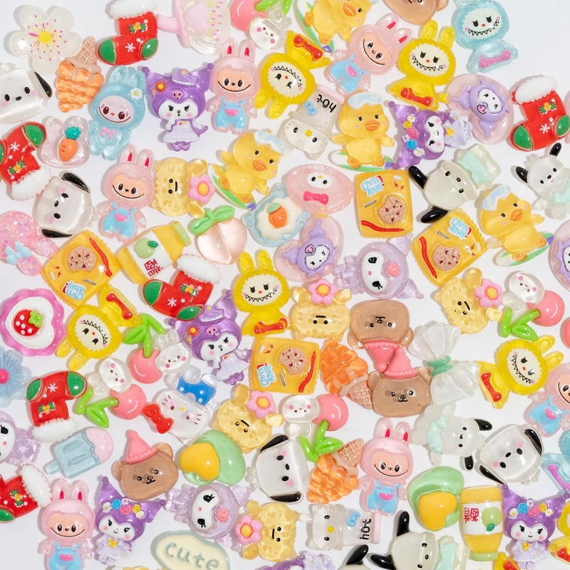 Decoden Charms 100PCS Mixed Kawaii Flatback Resin Charms for Crafts, Cabochon for DIY Projects, Slime Charm, Resin Art, Scrapbooking, Phone Case & Accessories (Multicolor) - Image 4